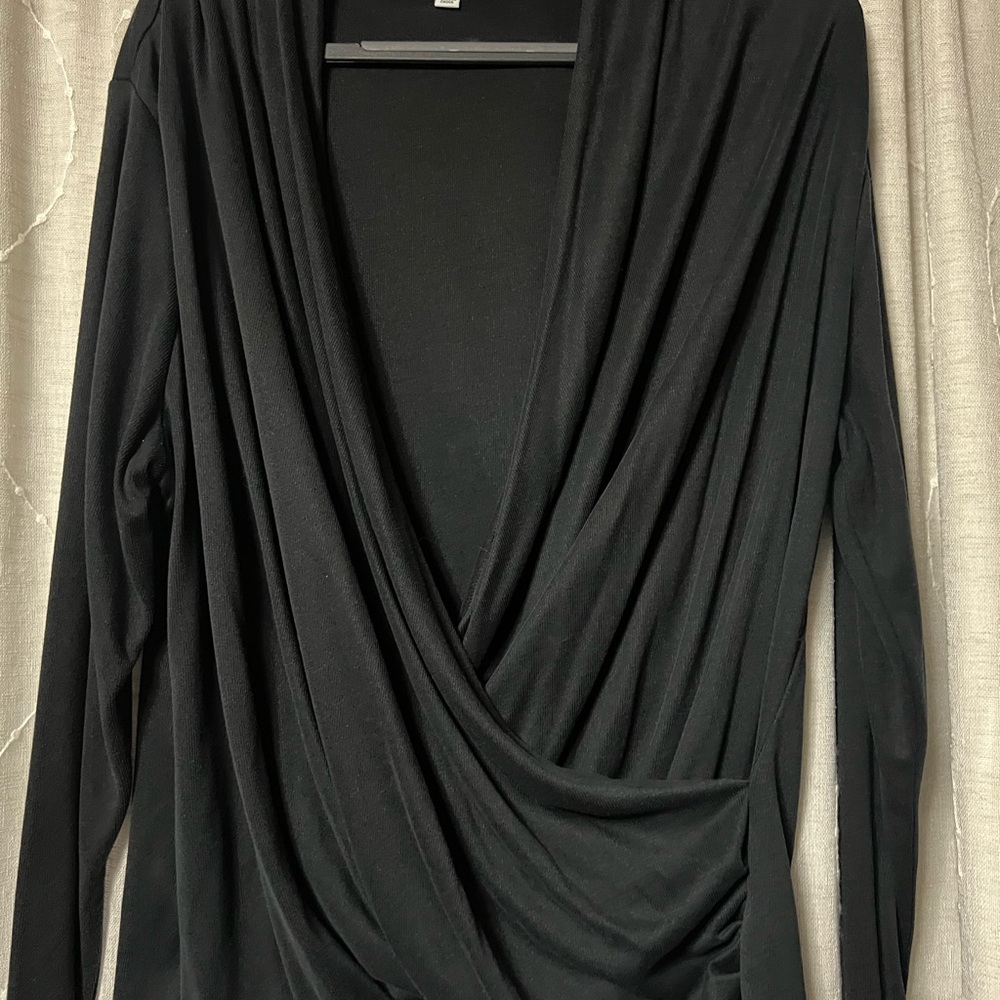 Chic Black Drape Front Blouse